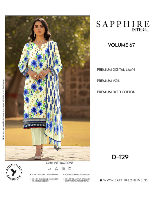 Sapphire Intermix – Volume 67 | Design D-129 Premium Unstitched 3-Piece Lawn Suit