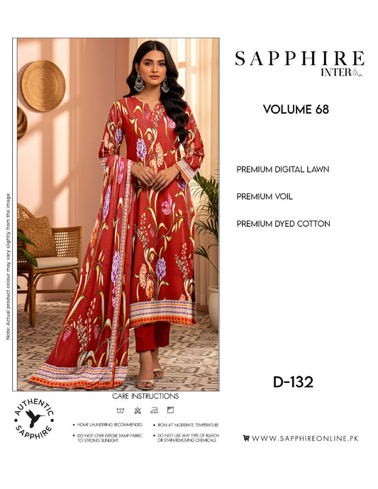 Sapphire Intermix – Volume 68 | Design D-132 Premium Unstitched 3-Piece Lawn Suit