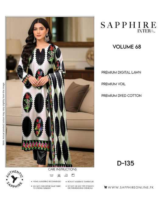 Sapphire Intermix – Volume 68 | Design D-135 Premium Unstitched 3-Piece Lawn Suit
