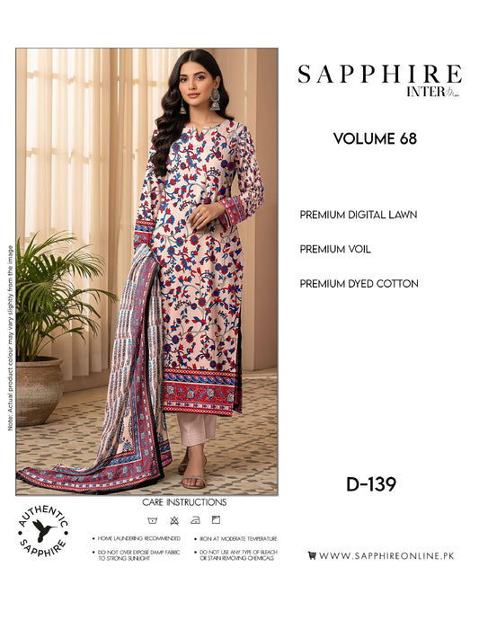 Sapphire Intermix – Volume 68 | Design D-139 Premium Unstitched 3-Piece Lawn Suit