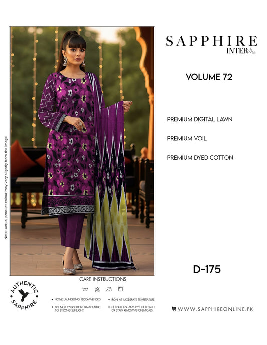 Sapphire Intermix – Volume 72 | Design D-175 Premium Unstitched 3-Piece Lawn Suit