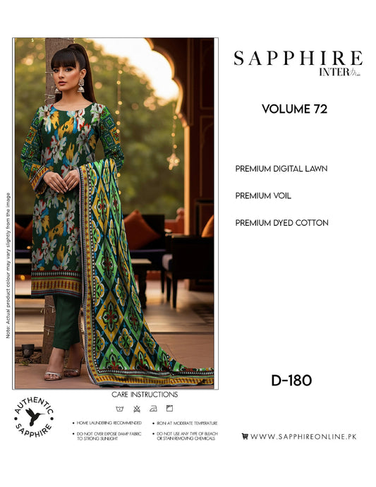 Sapphire Intermix – Volume 72 | Design D-180 Premium Unstitched 3-Piece Lawn Suit
