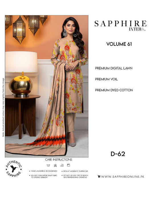 Sapphire Intermix Volume 61 – Elegant Floral Digital Lawn Suit (D-62)