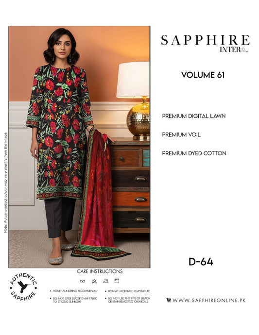 Sapphire Intermix Volume 61 – Elegant Floral Digital Lawn Suit (D-64)