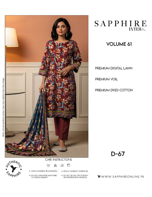 Sapphire Intermix Volume 61 – Elegant Floral Digital Lawn Suit (D-67)