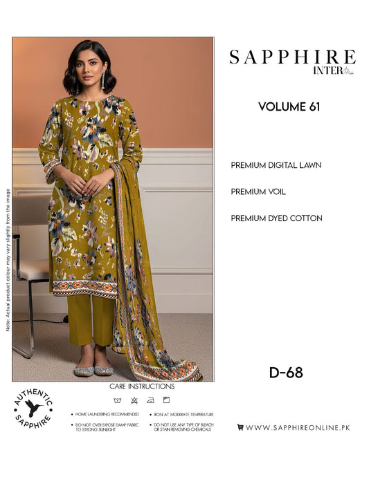 Sapphire Intermix Volume 61 – Elegant Floral Digital Lawn Suit (D-68)