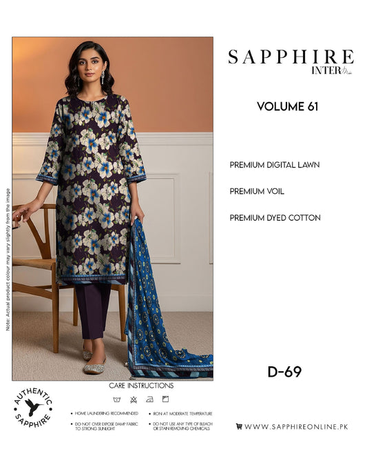 Sapphire Intermix Volume 61 – Elegant Floral Digital Lawn Suit (D-69)