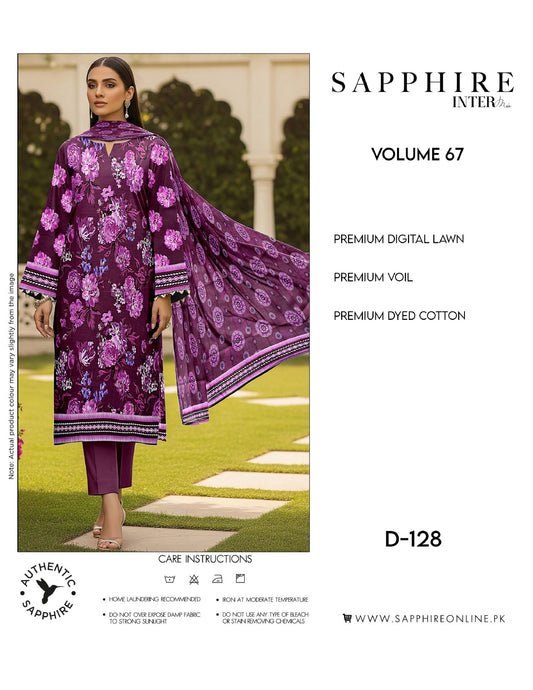 Sapphire Intermix – Volume 67 | Design D-128 Premium Unstitched 3-Piece Lawn Suit