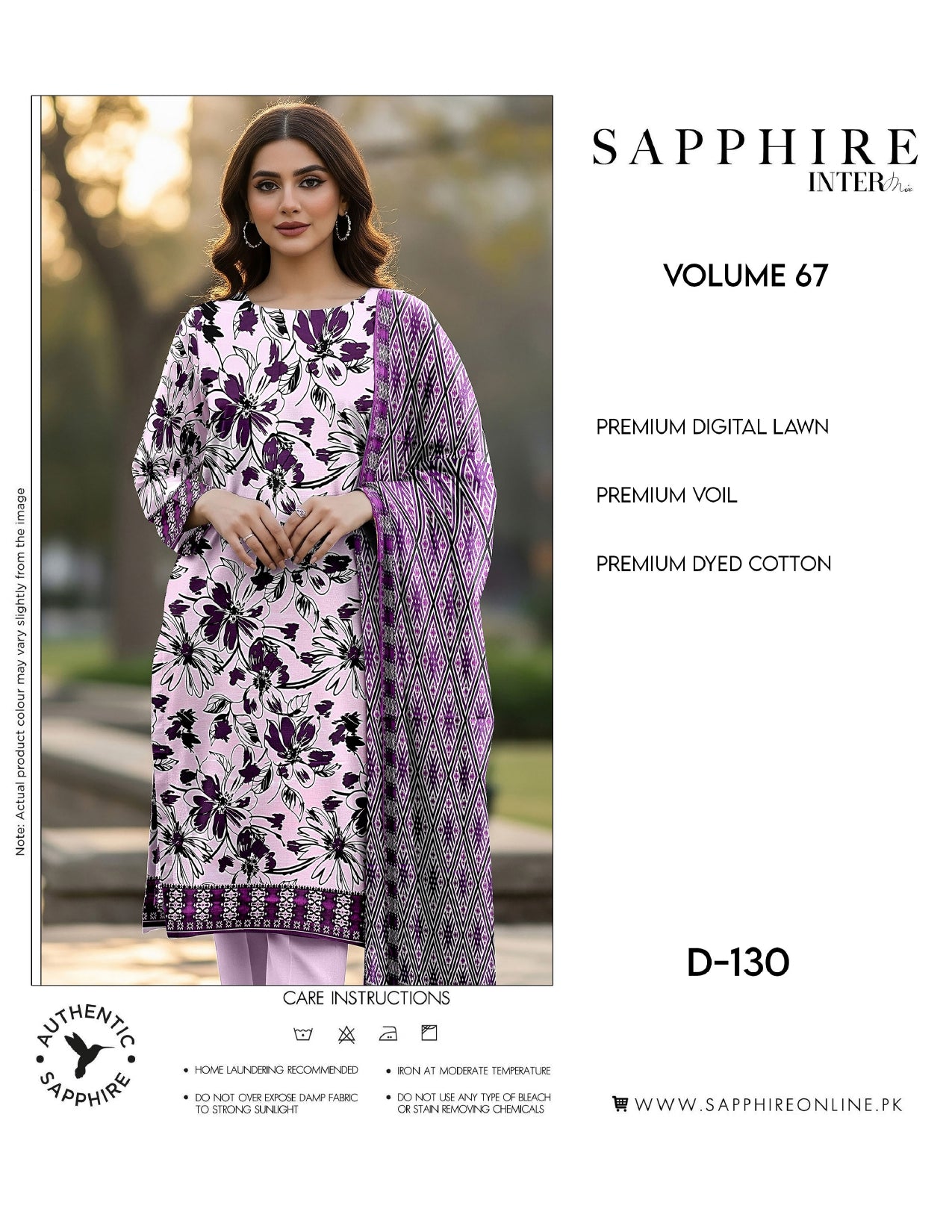 Sapphire Intermix – Volume 67 | Design D-130 Premium Unstitched 3-Piece Lawn Suit