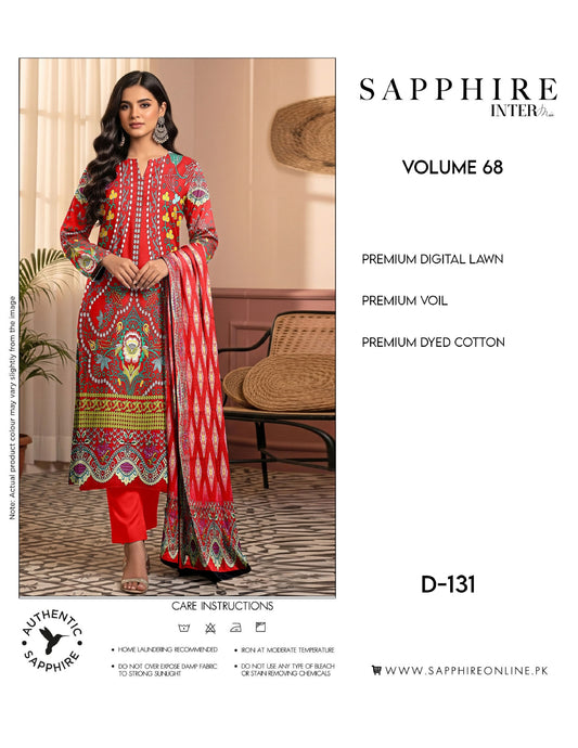 Sapphire Intermix – Volume 68 | Design D-131 Premium Unstitched 3-Piece Lawn Suit