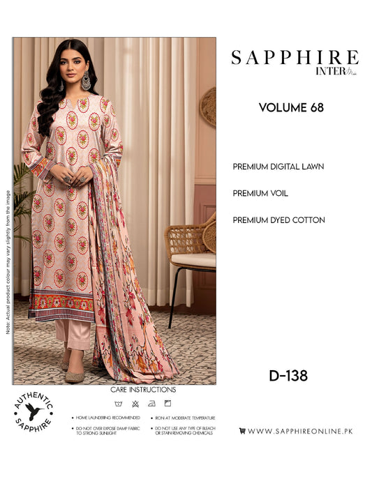 Sapphire Intermix – Volume 68 | Design D-138 Premium Unstitched 3-Piece Lawn Suit