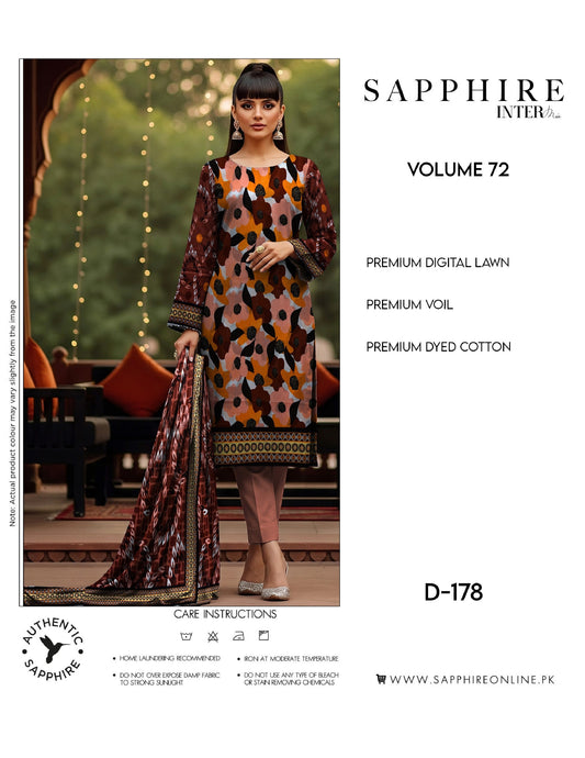 Sapphire Intermix – Volume 72 | Design D-178 Premium Unstitched 3-Piece Lawn Suit